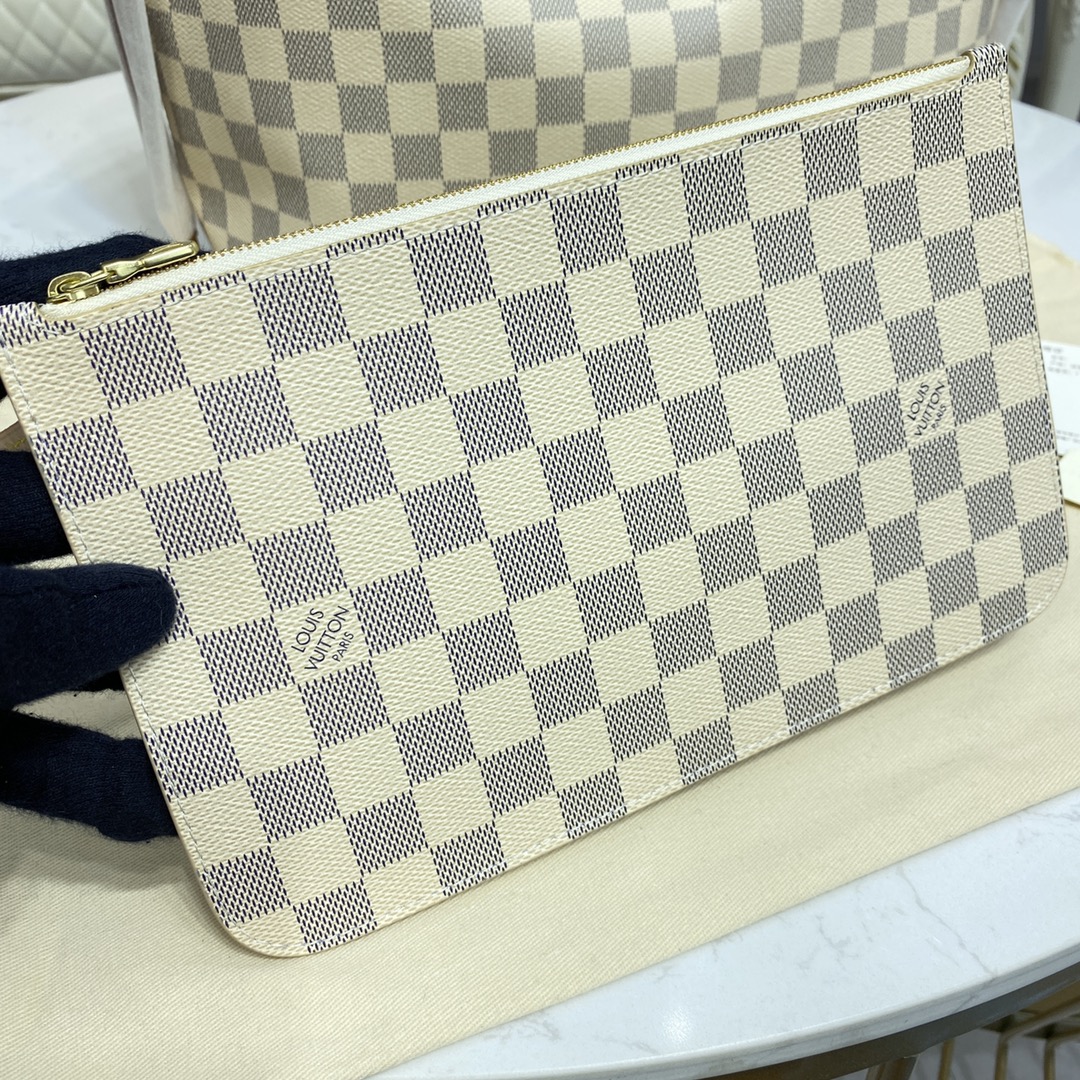 Louis Vuitton NEVERFULL MM Damier Azur Handbag N41361 Beige